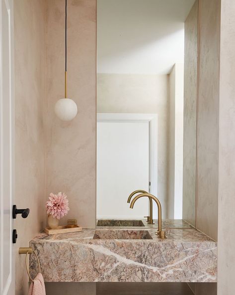 The Hamptons Houses, Arielle Lorre, Cement Bathroom, Contemporary Powder Room, Bathroom Floor Plans, Hampton House, Powder Room Design, Bathroom Design Inspiration, Upstairs Bathrooms