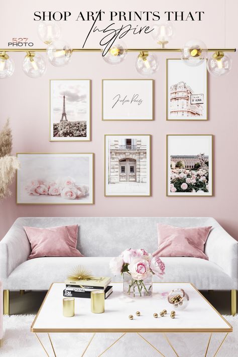 Pink Bedroom Walls, Pastel Home Decor, Pastel House, Pink Living Room, Paris Print, Pink Room, Gallery Wall Set, Room Ideas Bedroom, My New Room