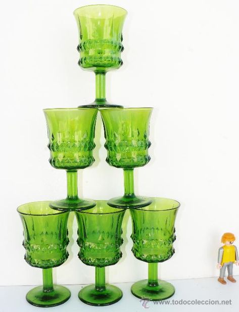 DIFICIL JUEGO 6 COPAS VASOS VERDES DURALEX COPA VASO VAJILLA VINTAGE Vintage Foto, Green