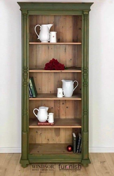 Green Bookcase, Bookcase Kitchen, Painted Bookcase, White Washed Pine, Bookcase Makeover, Painting Bookcase, Pine Bookcase, Bookcase White, Large Bookcase