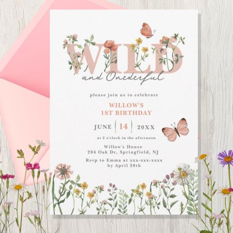 Wildflower 1st Birthday, Wildflower Birthday Party, Garden Wild, Flower Birthday Party, Wild One Birthday Party, 1st Birthday Party Themes, 1st Birthday Themes, 1st Birthday Invitation, Girl Birthday Themes