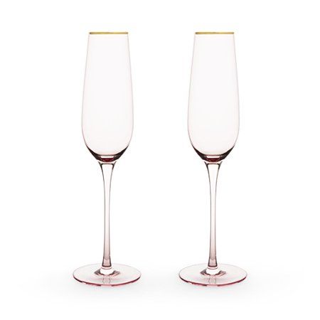 Garden Party: Rose Crystal Champagne Flute Set by Twine, Gold Sparkling Wine Glasses, Gold Champagne Flutes, Gold Rimmed Glasses, Crystal Champagne Glasses, Crystal Champagne Flutes, Pink Glassware, Tinted Glasses, Champagne Flute Set, Rose Champagne