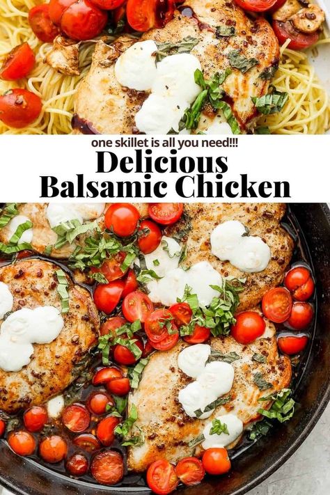 Balsamic Chicken - an easy and delicious one-skillet balsamic chicken recipe that perfect as-is or you can serve over pasta! #balsamicchicken Chicken And Balsamic Recipes, Basaltic Chicken, Balsamic Vinaigrette Chicken, Skillet Balsamic Chicken, September Dinner, Balsamic Chicken Recipe, Balsamic Chicken Thighs, Balsamic Pasta, Vinegar Recipes