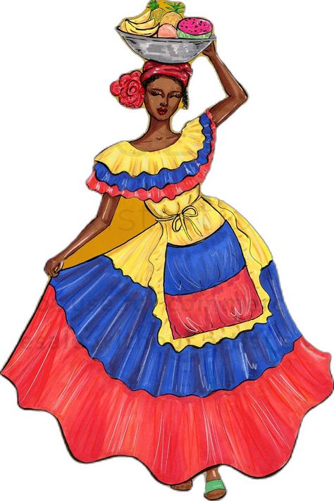 Colombian Culture Art, Colombia Illustration, Colombia Poster, Colombia Art, Hispanic Art, Colombian Culture, Colombian Art, Colombian Women, Dress Painting