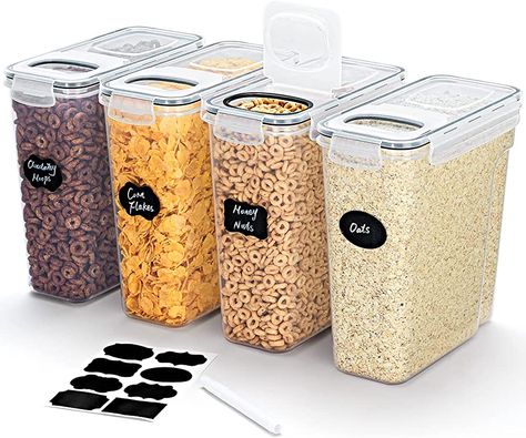 Lifewit 4L Cereal Storage Containers Dispenser with Flip-Top Lids, Airtight Plastic Food Storage Boxes with Labels for Kitchen Pantry Organisation, Rice, Oats, Flour, Sugar, BPA Free : Amazon.co.uk: Home & Kitchen Organiser Cucina, Cereal Storage, Food Canisters, Pantry Organisation, Cereal Containers, Cereal Dispenser, Dry Food Storage, Food Storage Container Set, Airtight Food Storage