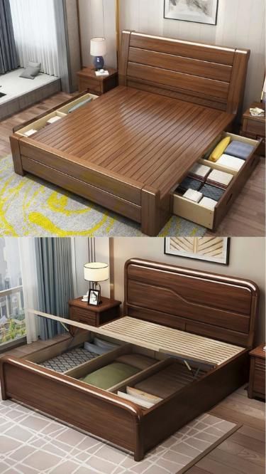 Wooden Storage Bed, Latest Wooden Bed Designs, Bedroom Layout Design, Wooden Bed With Storage, Bed Frame Upholstered, Simple Bed Designs, Box Bed Design, Double Bed Designs, House Main Gates Design