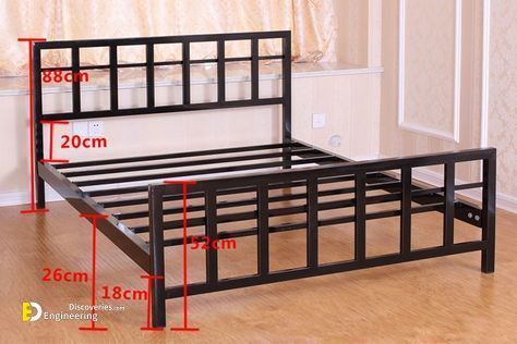 Top 40 Useful Standard Bed Dimensions With Details - Engineering Discoveries Bed Frame Ideas, Steel Bed Design, Iron Furniture Design, Steel Bed Frame, Mirrored Bedroom Furniture, Welded Furniture, Bed Frame Design, Steel Bed, Furniture Dimensions