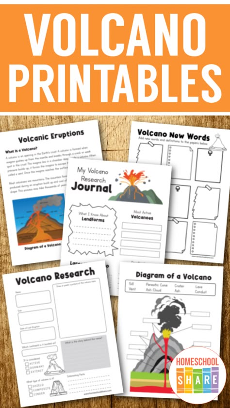 2nd Grade Volcano Project, Elementary Volcano Activities, Volcano Activities For Kindergarten, Earth Science Worksheets Free Printable, Homeschool Volcano Unit, Volcano Books For Preschool, Simple Volcano Experiment For Kids, Volcano Unit Study Kindergarten, Volcano Printable Free