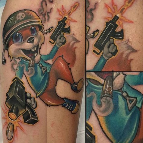 “Conker's Bad Fur Day tattoo by @henri.middlemass  #conkersbadfurday #conker #videogametattoo #rare Thanks again Henri!!! =) -  Trivia: This is the last…” Conkers Bad Fur Day, Game Tattoo, Video Game Tattoo, Freestyle Rap, Gaming Tattoo, Mario Bros, Trivia, Video Game, Tatting