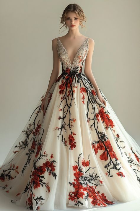 Floral Theme Dress, Floral Gowns, Dreamy Outfits, Dresses Bride, Floral Applique Dress, Theme Dress, Fashion Illustration Dresses, Fantasy Gowns, Pretty Prom Dresses