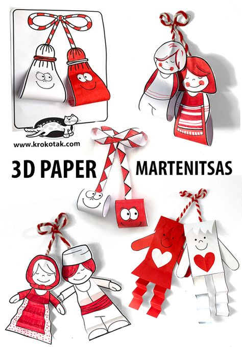 krokotak | 3D PAPER MARTENITSAS Community Helpers Art, Preschool Alphabet Book, Summer Workshop, Baba Marta, Yarns Ornaments, Valentine's Day Crafts, 8 Martie, Children Activities, Classroom Art Projects