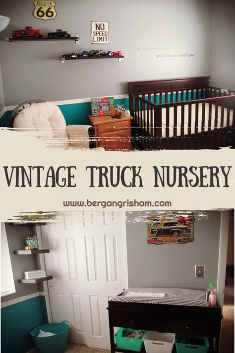 Nesting Nursery, Truck Nursery Theme, Vintage Truck Nursery, Boy Nursery Cars, Rustic Boy Nursery, Truck Nursery, Car Nursery, Room Boy, Truck Decor