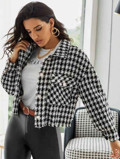 Houndstooth Coat, Houndstooth Jacket, Women Overcoat, Top And Pants Set, Checked Blazer, Blazer And Shorts, Collars For Women, Midi Dress With Sleeves, Trendy Tops