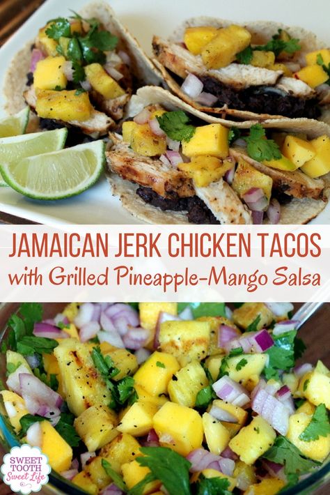 Jerk Chicken Sides, Tacos Mango Salsa, Jerk Chicken Pizza, Jerk Chicken Tacos, Pineapple Mango Salsa, Jamaican Jerk Chicken, Grilled Taco, Caribbean Jerk Chicken, Vegetable Chips