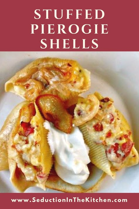 Stuffed Lasagna Shells, Bacon Pierogi, Lasagna Shells, Jumbo Shell Recipes, Homemade Pierogies, Potato Pierogi, Pierogi Filling, Jumbo Shells, Pierogi Casserole