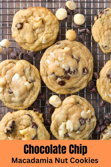 Make extra special cookies by adding macadamia nuts! These Chocolate Chip Macadamia Nut cookies are soft, thick and fat cookies filled with decadent chocolate and macadamia nuts! Chocolate Chunk Macadamia Nut Cookies, Chocolate Chip Macadamia Cookies, Chocolate Chip Nut Cookies, Chocolate Chip Macadamia Nut Cookies, Fat Cookies, Cookie Delight, Macadamia Nut Cookies Recipe, Special Cookies, Macadamia Cookies