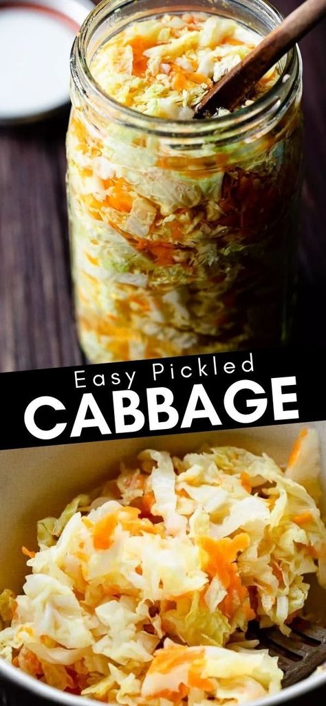 Learn how to make quick and easy pickled cabbage recipe in this informative post! Pickled cabbage can add a dash of crunch and tang to a variety of dishes, making it a wonderful condiment to have on hand in the refrigerator. Easy Pickled Cabbage Recipe, German Pickled Cabbage, Easy Pickled Cabbage, Pickled Cabbage And Onions, Picked Cabbage Recipes, Pickle Cabbage Recipe, Pickled Cabbage And Carrots, Korean Pickled Cabbage, Canning Pickled Cabbage Recipe