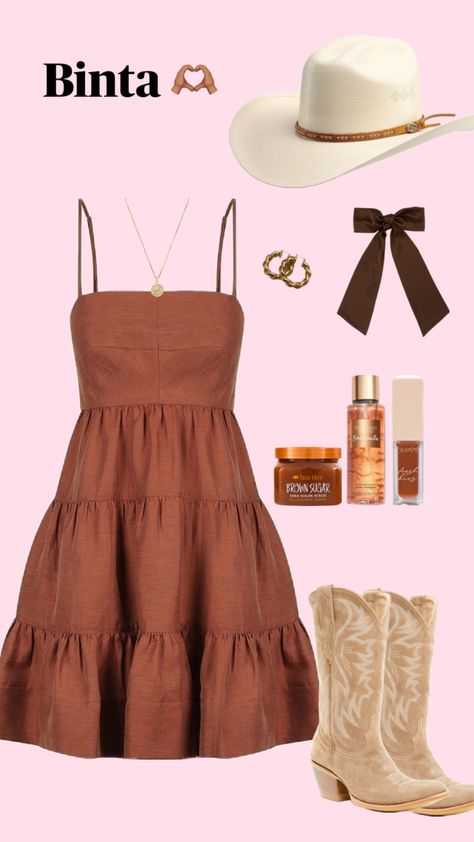 comment your name for a fall outfit 🤎🫶🏽 #outfitinspo #beauty #brown #dress #outfit #fyp #commentyourname #autumn #fall #aestheicshuffles #cowgirl #western #followme Cute Fall Brown Dresses, Brown Cowgirl Outfit, Flowy Brown Dress For Festival, Brown Cowgirl Outfit Aesthetic, Brown Cowgirl Boots Aesthetic, Brown Dress Outfit, Brown Dresses Outfit, Dance Fits, Brown Cowboy Boots