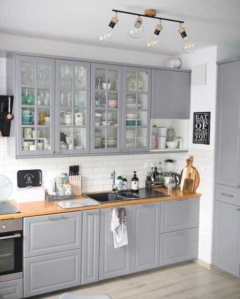 Kitchen with gray countertops