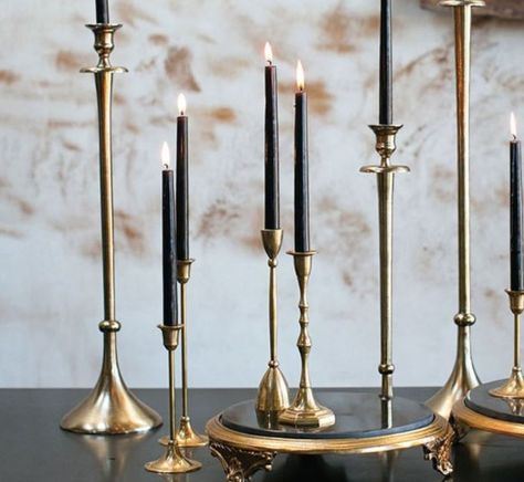 Fresh Tips for Curating A Chic Hallow’s Eve Party Farmhouse Candlesticks, Gothic Candle Holder, Elegant Backyard Wedding, Candle Sticks Wedding, Candle Stick Decor, Gold Candle Sticks, Tall Candle, Brass Candlestick, Elegant Gothic