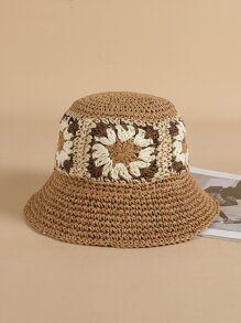 Flower Decor Straw Hat | SHEIN USA Crochet Lanyard, Yarn Clothes, Baby Winter Hats, Hat Tutorial, Cap Patterns, Crochet Cap, Crochet Bookmarks, Paper Floral, Newborn Crochet