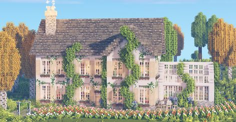 Bees!!!! — beeswithmoss: english stone mansion with a... Minecraft English House, Pretty Minecraft Houses Vanilla, Minecraft Victorian House, Minecraft Manor, Aesthetic Minecraft House, Aesthetic Minecraft Builds, Minecraft Garden, Cottagecore House, Minecraft Mansion