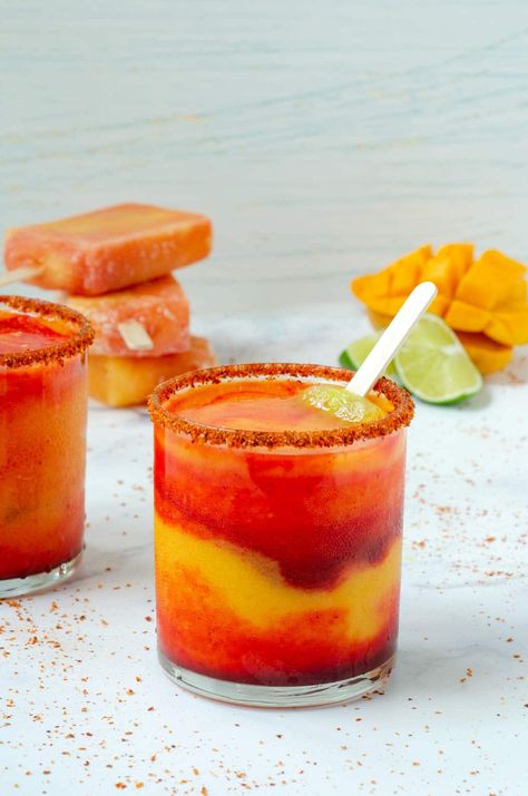 Mangonada Shots, Chamoy Cocktail, Chamoy Margarita Recipe, Mangonada Margarita, Mangonada Recipe, Grilled Mango, Boozy Recipes, Mango Cocktail, Vegan Drinks Recipes