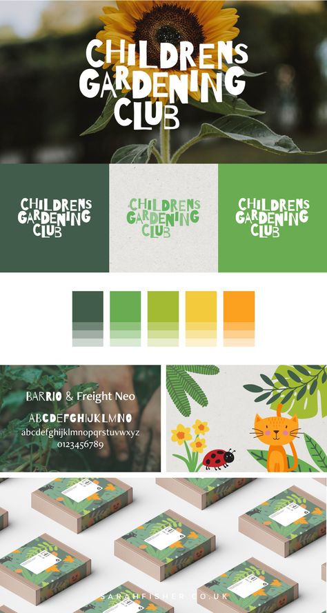 Branding and logo design inspiration for a gardening club brand as part of a UK garden centre. Logo design and branding for Children's Gardening Club. Club Branding Design, Gardening Branding, School Garden Club, Gardening Logo, Bright Nature, Gardening Club, Sheet Cake Designs, Club Branding, Childrens Gardening