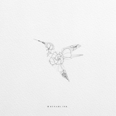 Bunami Ink Tattoo, Floral Plane Tattoo, Fine Line Hummingbird Tattoo Design, Forever Symbol Tattoo, Minimalist Hummingbird Tattoo, Fine Line Hummingbird, Gratitude Tattoo, Bunami Ink, Hummingbird Flower Tattoos