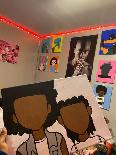 Boondocks Canvas Painting Ideas, Fun Cartoon Paintings, Proud Family Canvas Painting, Animated Painting Ideas, Cartoon Canvas Art Paintings, 2023 Canvas Painting, Cartoon Easy Paintings, Easy Painting Ideas On Canvas Cartoon, Canvas Painting Ideas Characters