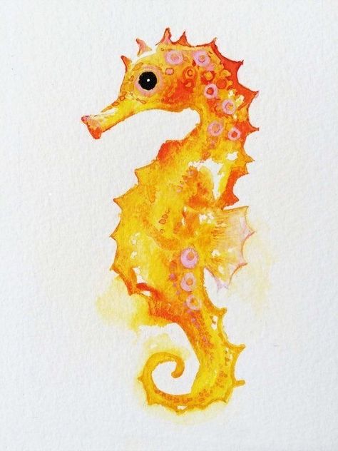 Seahorse Watercolor, Watercolor Seahorse, Seahorse Drawing, Sea Turtle Watercolor, Ocean Drawing, Summer Drawings, Turtle Watercolor, Seahorse Art, Sea Life Art