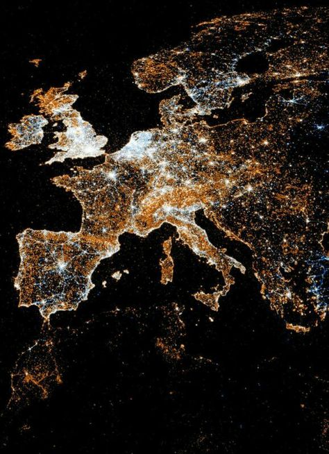 Night view from space . SPAIN ,ITALY ,NORTHERN PART OF AFRICA EGYPT  MEDITERANIAN SEA Landscape Designs, Earth From Space, Detailed Map, To Infinity And Beyond, Photo Lighting, Fan Fiction, Night Lights, Planet Earth, Metropolis