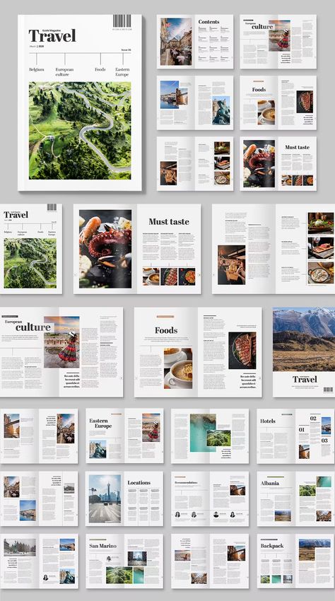 Multiple Image Layout Design, Media Coverage Design, A3 Landscape Layout Design, Travel Article Layout, Magazine Layout Design Travel, Minimal Magazine Design, Minimalistic Layout Design, Brochure Design Layout Creative, Minimal Editorial Design