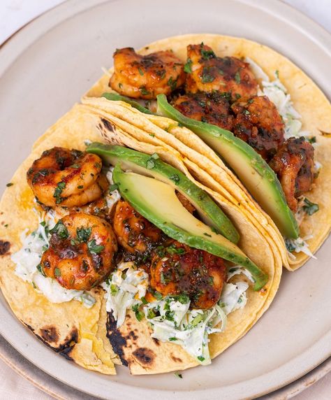 Winner winner taco dinner! These cilantro lime shrimp tacos feature tangy cilantro shrimp and creamy lime slaw wrapped in a tortilla hug! Scallop Tacos, Honey Lime Shrimp Tacos, Shrimp Tacos With Lime Crema, Spicy Shrimp Tacos With Cilantro Slaw, Chipotle Lime Shrimp Tacos, Shrimp Tacos Corn Tortilla, Pork Side Dishes, Healthy Shrimp Tacos, Cilantro Lime Shrimp Tacos