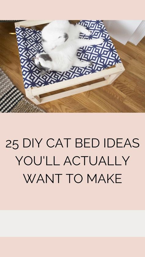 This is a compilation of 25 different DIY cat beds. There are several different designs and a few that have instructions if you click on the picture. Lots of great ideas to keep your cat happy. Diy Raised Cat Bed, Raised Cat Bed, Diy Cat Beds Ideas, Kitten Beds Diy Ideas, Homemade Cat Beds Diy, Sew Cat Bed, Diy Cat Bed Easy, Cat Beds Diy, Diy Cat Beds