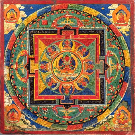 Buddhist Writing and Meanings | Mandala Meditation Mandala Buddhist, Mandala Meaning, Tibetan Thanka, Tibetan Mandala, Arte Yoga, Mandala Meditation, Amitabha Buddha, Sacred Circle, Mandalas Painting