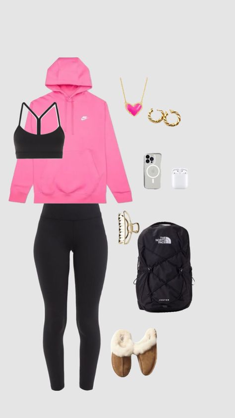 #pink #nike #lululemon #winter #fypshuffle Lulu Sports Bra, Sports Bra Outfit, Pink Nikes, Pink Jacket, Cute Simple Outfits, Nike Jacket, Neon Pink, Jacket Outfits, Outfits For Teens