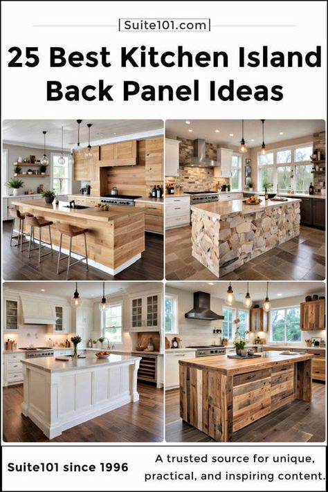 25 Kitchen Island Back Panel Ideas You’ll Love (2024) Kitchen Island Backwall, Island Kick Wall Ideas, Kitchen Island Wainscoting, Under Island Wall Ideas Tile, Kitchen Island With Wood Paneling, Kitchen Island Wallpaper Ideas, Kitchen Island Tile Back Panel Ideas, Kitchen Island Side Panel Ideas, Kitchen Island Backsplash Ideas