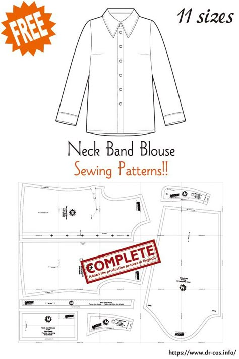 This is the pattern of Neck band blouse. inch size(letter size) Children's-4,8,10/Ladies'-S,M,L,LL/Men's-S,M,L,LL cm size(A4 size) Children's-100,120,140/Ladies'-S,M,L,LL/Men's-S,M,L,LL Added the number of fabric meters required for each size ❤️The production process is now uploaded to the site. Button Up Shirt Sewing Pattern Free, Mens Shirt Sewing Pattern, Mens Shirt Pattern Sewing, Shirt Pattern Free, Button Up Shirt Pattern, Button Down Shirt Pattern, Polo Shirt Pattern, Blouse Pattern Free, Sewing Paterns