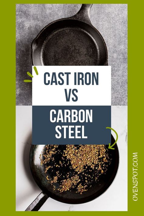 Both cast iron and carbon steel cookware have their own benefits. Both types of pots and pans are durable, but they differ in some key areas such as weight, cost, etc. Find out if you should be using a cast iron pan or a carbon steel one! Carbon Steel Cookware, Carbon Steel Skillet, Carbon Steel Pan, Iron Cookware, Cast Iron Cookware, Iron Pan, Cast Iron Pan, Pots And Pans, Carbon Steel