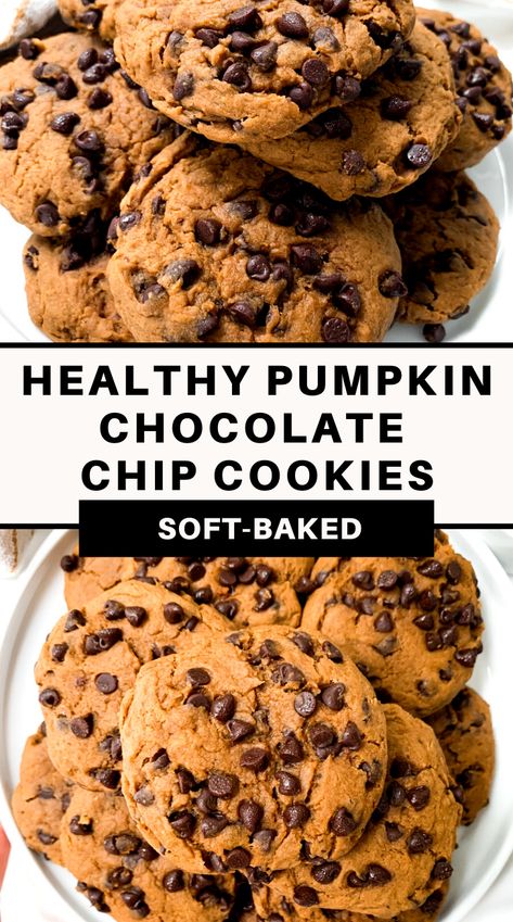 Pumpkin Cookies Healthy, Pumpkin Recipes Healthy, Savory Pumpkin Recipes, Cookies Healthy, Soft Chocolate Chip Cookies, Pumpkin Chocolate Chip, Pumpkin Chocolate Chip Cookies, Cookies Chocolate, Pumpkin Chocolate Chips