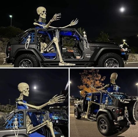 Halloween Decorated Jeep Wrangler, Jeep Wrangler Trunk Or Treat, Jeep Halloween Decor, Jeep Wrangler Trunk Or Treat Ideas, Jeep Trunk Or Treat Ideas, Jeep Truck Or Treat, Halloween Truck Decorations, Decorate Jeep For Halloween, Jeep Trunk Or Treat