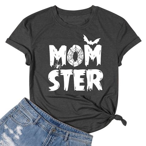 PRICES MAY VARY. Material: This women's Momster Shirt Tee is made of cotton blend material. This short sleeve fabric is super soft, breathable, skin friendly and very comfortable to wear Features: unny Spider Bat Graphic Tee，Mom Ster Letter Print Short Sleeve Tops，Cute Spider Web Letters T-Shirt，Casual Halloween party costume shirts，Classic Crew Neck Short Sleeve Shirt, Best Matching Shirt for Vacation and School, Work, Sports Wear it: This Halloween Momster T-Shirt for Women can be worn with ja Halloween Moms, Fall Shirts Women, Halloween Graphic Tees, Black Jersey, White Jersey, Halloween Tees, Halloween Women, Fall Shirts, Halloween Tshirts