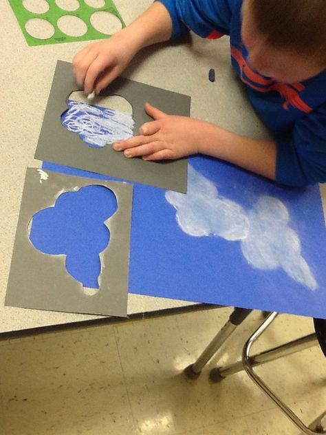 Wind And Rain Process Art, Cloud Art Project, Cloudy Preschool Activities, Rain Cloud Craft Preschool, Sky And Weather Preschool Activities, Weather Process Art Preschool, Cloud Crafts Preschool, Sky Activities Preschool, Cloud Preschool Activities