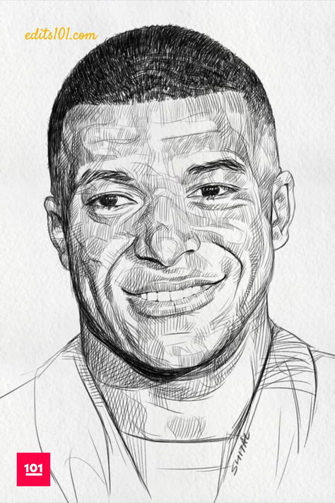 portrait drawing of Mbappe Footballers Drawing Sketches, Mbappe Drawing Easy, Mbappe Drawing Pencil, Soccer Drawing Ideas, Mbappe Sketch, Kylian Mbappe Drawing, Football Drawing Sketches, Drawing Ideas Football, Football Players Drawing