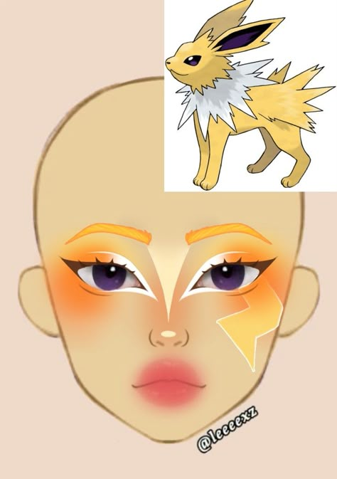 Eevee Face Paint, Espeon Makeup, Eevee Makeup, Jolteon Cosplay, Pikachu Makeup, Pokemon Makeup, Halloweenský Makeup, Makeup Charts, Anime Eye Makeup