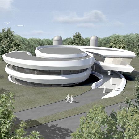 Architects Bernhardt + Partners have designed an astronomy centre in Heidelberg, Germany. Called House of Astronomy, the building will be used to give workshops and presentations about astronomy to school pupils, teachers and the public. According to the architects, the structure is based on the shape of a spiral galaxy; offices and seminar rooms wrap … Astronomy Museum, Bamboo Roof, Landscape Architecture Plan, Circular Buildings, Round Building, Heidelberg Germany, Spiral Galaxy, Architecture Concept Drawings, Architecture Design Concept