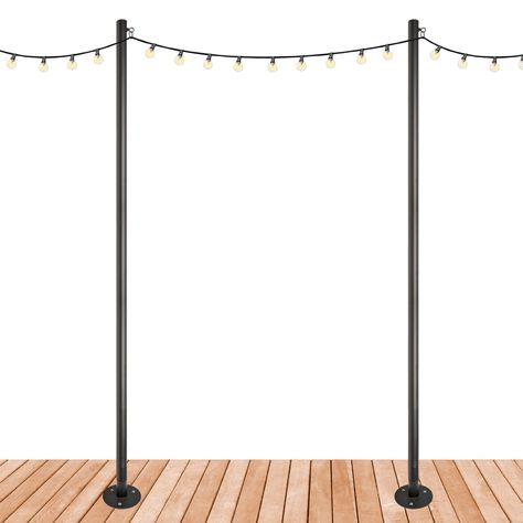 PRICES MAY VARY. PREMIUM DECK MOUNT - The perfect solution for an effortless and long lasting installation in hard surfaces such as concrete, wood and decking. The set includes a sturdy laser-welded flush base with 2 steel wall/deck brackets per pole to keep your poles secure for no sway HEAVY DUTY - These Premium String Light Poles are made from steel with a durable black powder-coat finish that adds a professional and elegant look to your outdoor space PERFECT FOR ANY BACKYARD, GARDEN, LAWN, P String Light Poles, Deck Fence, Dream Patio, Bulb String Lights, Light Pole, Outdoor Diy Projects, Concrete Wood, Backyard Makeover, Patio Spaces