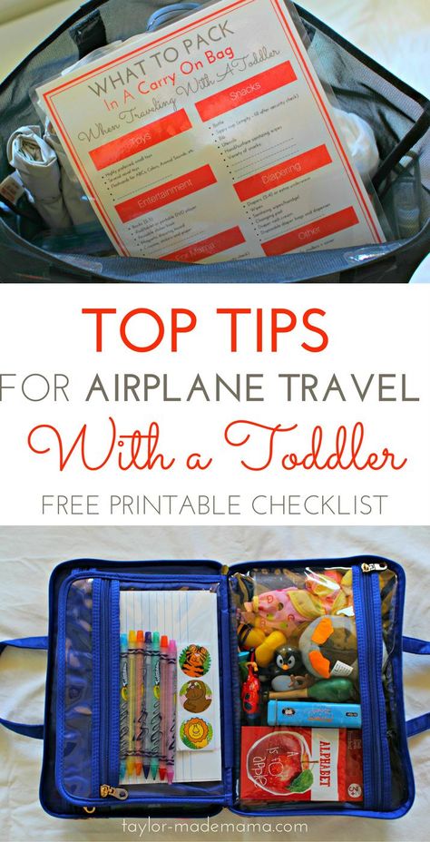 Tips for how to entertain a toddler on a flight. How to pack the perfect carry on bag (including an in-flight entertainment case) to keep your toddler occupied and happy. FREE PRINTABLE CHECKLIST | traveling with kids | packing for a toddler | top tips fo Perfect Carry On Bag, Toddler Plane Travel, Traveling With A Toddler, Flying With A Toddler, Flying With Kids, Traveling With Kids, Toddler Top, Packing Kids, Plane Travel