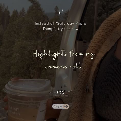 PART 77 — instead of “Saturday Photo Dump! ”, try these alternatives 🥰 🏷️ #saturday #photodump #weekend #quoteoftheday #captionideas #notes #instagramtips #randomideas #fyp #margesn #caption Instagram Tips, Story Ideas, Instagram Story Ideas, Photo Dump, Quote Of The Day, Instagram Story, Quick Saves, Instagram